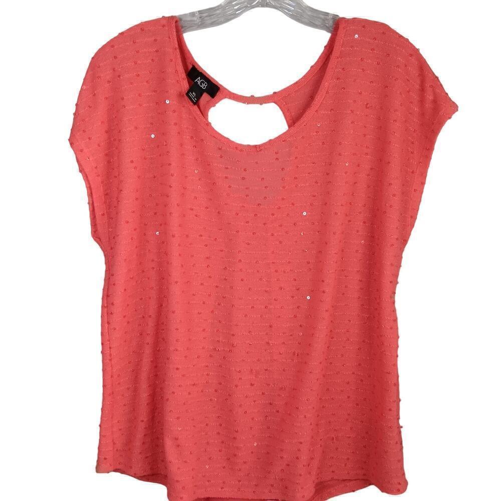 🌸3 for $15 EUC AGB Coral Sleeveless Sequin Godet Keyhold Back Top XL